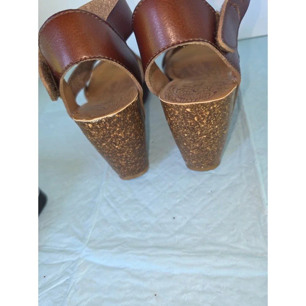 Blowfish Malibu Womens Brown Faux Leather Cork Wedge Sandals Ankle Strap Size 8
